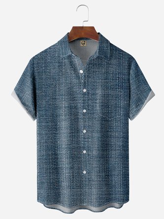 Denim Pattern Chest Pocket Short Sleeve Casual Shirt