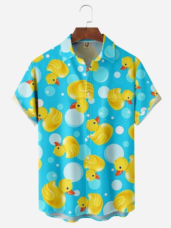 Yellow Ducks Chest Pocket Short Sleeve Hawaiian Shirt