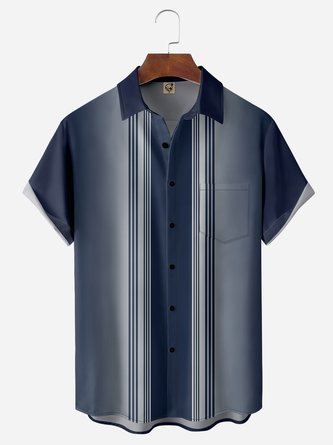 Gradient Stripe Chest Pocket Short Sleeve Bowling Shirt