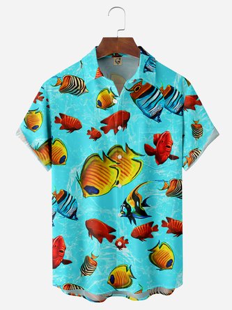 Fishes Chest Pocket Short Sleeve Hawaiian Shirt