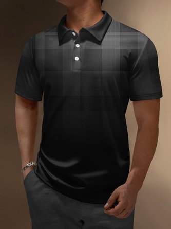 Ombre Plaid Button Short Sleeve Polo Shirt