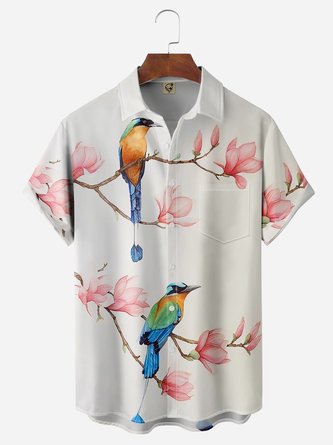 Birds Chest Pocket Short Sleeve Hawaiian Shirt | hawalili