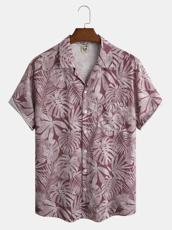 Hawaiian Floral Chest Pocket Short Sleeve Resort Shirt