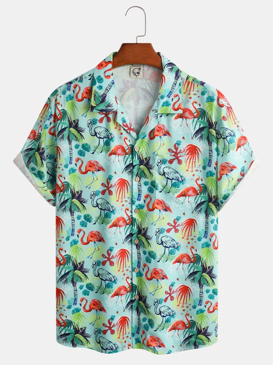Flamingo Chest Chest Pocket Sleeve Resort Shirt