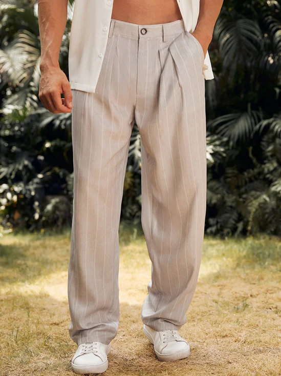 Men's Cotton Linen Striped Casual Trousers
