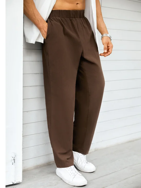Men's Elastic Waist Cotton Linen Casual Trousers