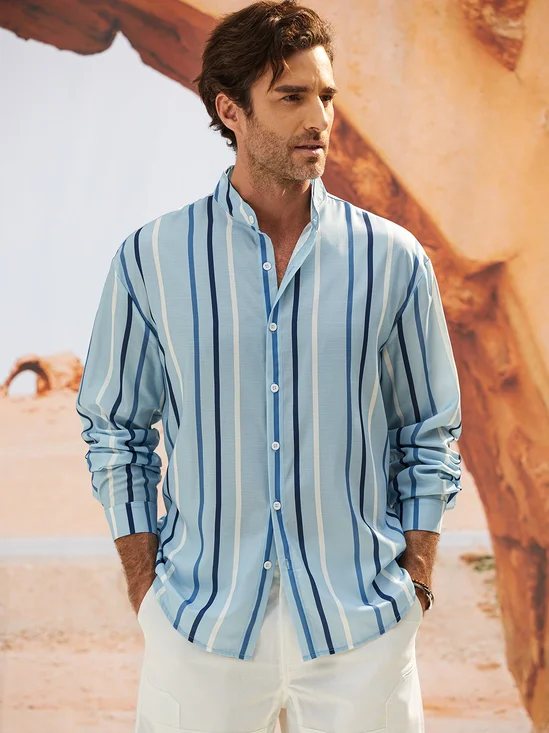 Striped Chest Pocket Long Sleeves Casual Shirt