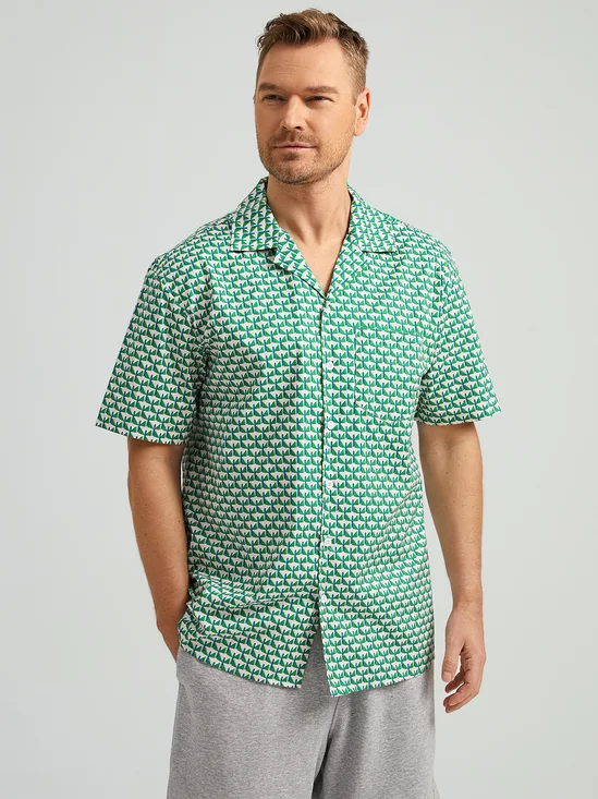 Geometric Color Block Chest Pocket Long Sleeves Casual Shirt