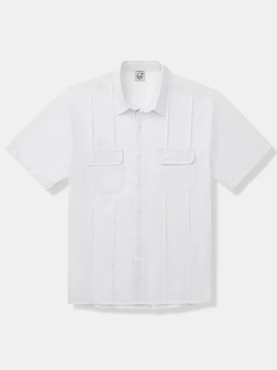 Geometric Stripes Contrast Color Chest Pocket Short Sleeve Casual Shirt