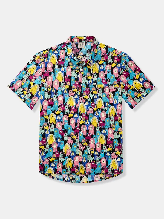 Dog Chest Pocket Short Sleeves Casual Shirt