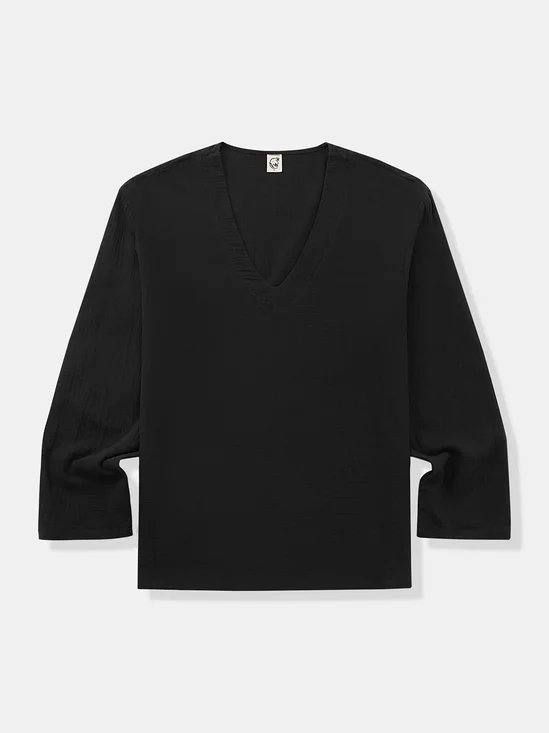 Plain Long Sleeve Casual V-Neck Shirt