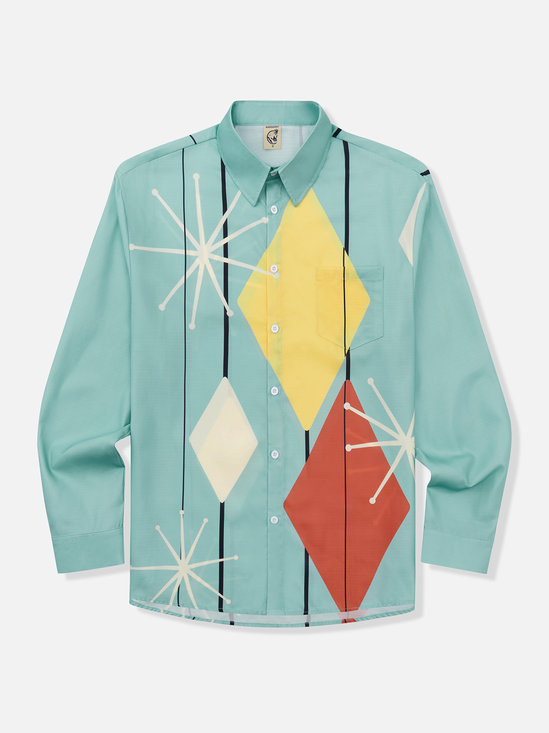 Geometric Pattern Chest Pocket Short Sleeve Casual Shirt