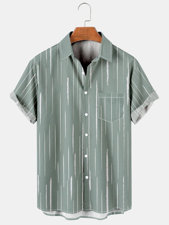 Men's Line Print Casual Breathable Hawaiian Short Sleeve Shirt