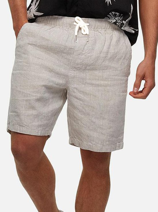 Cotton And Linen Plain Casual Shorts