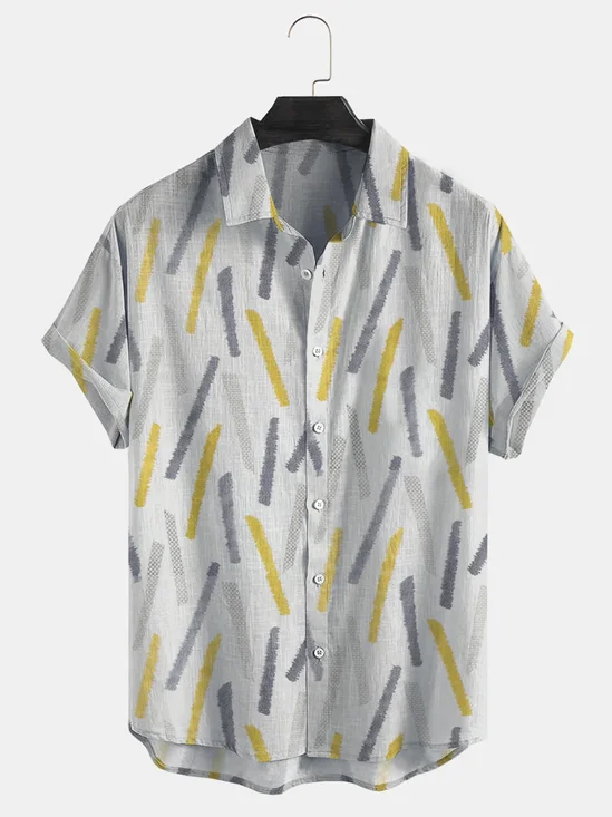 Cotton Linen Style American Casual Basic Versatile Geometric Striped Linen Shirt