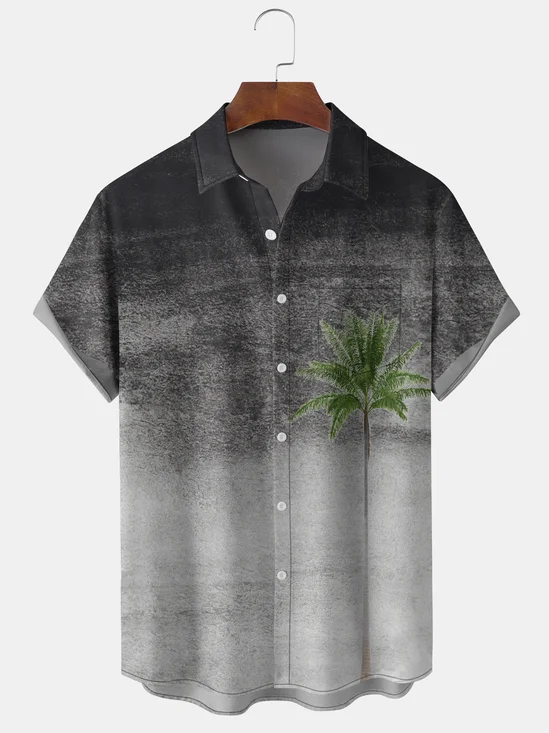 Men's Gradient Background Coconut Tree Element Graphic Print Short Sleeve Shirt