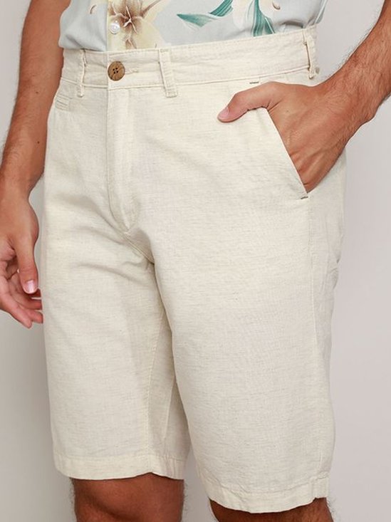 Cotton And Linen Plain Casual Shorts