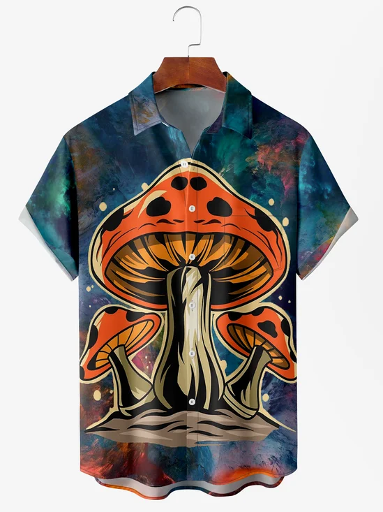 Men's Hippie Culture Print Anti-Wrinkle Moisture Wicking Fabric Fashion Hawaiian Lapel Short Sleeve Shirts