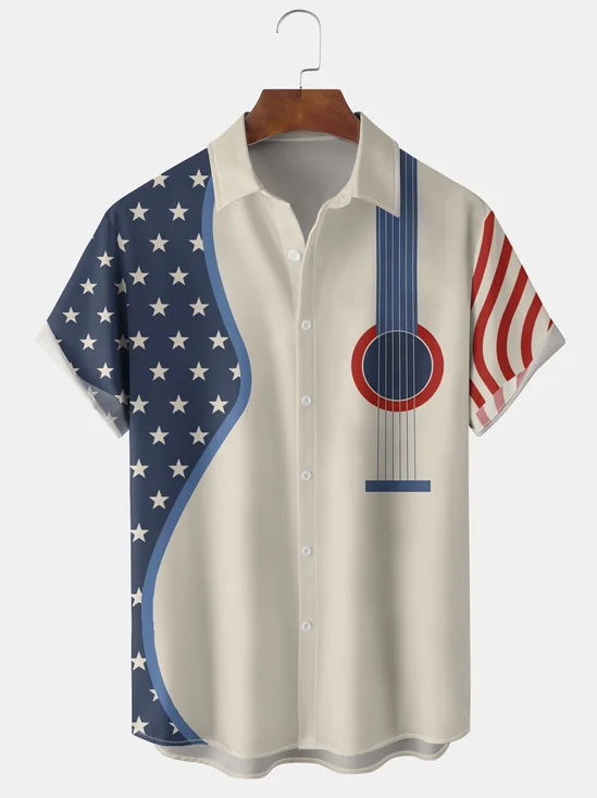 Men's American Flag Music Element Graphic Print Short Sleeve Shirt