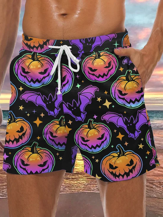 Men's Halloween Pumpkin Element Graphic Print Casual Vacation Beach Shorts