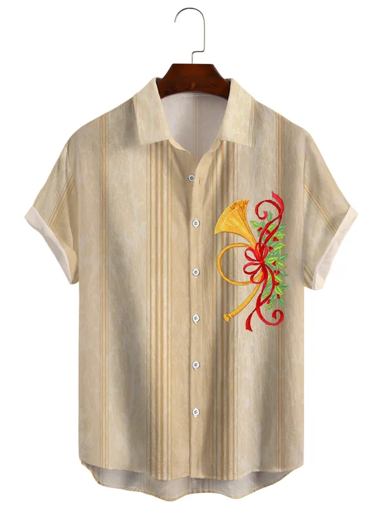Cotton Linen Style Geometric Music Abstract Print Men's Cotton Linen Short Sleeve Shirt