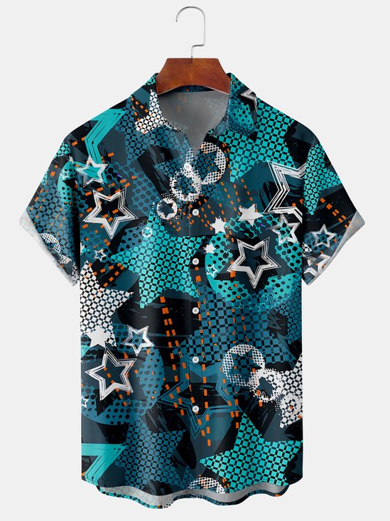 Men's New Geometric Print Casual Breathable Hawaiian Short Sleeve Shirt