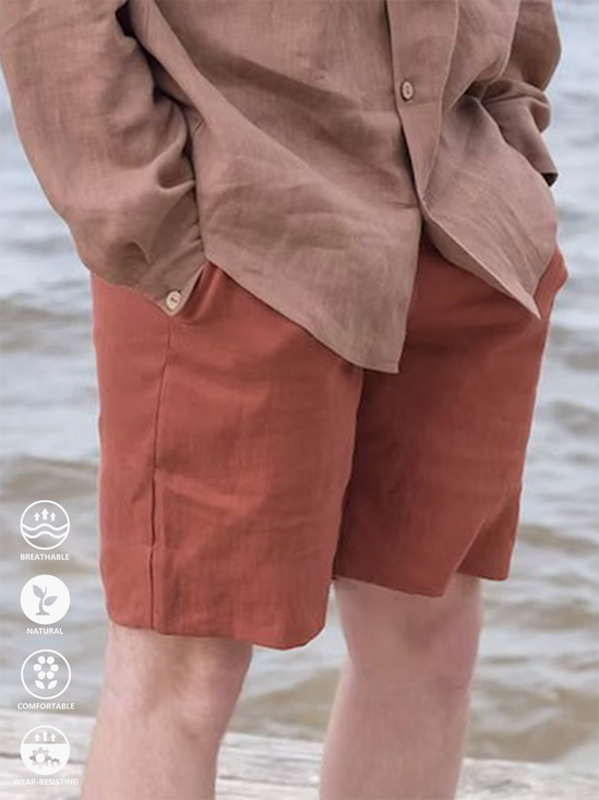 Cotton Linen Style American Casual Basic Versatile Linen Shorts