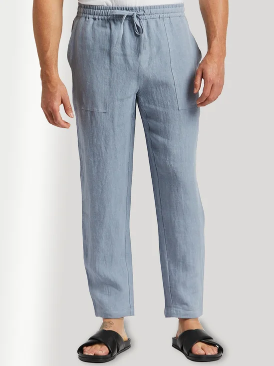 Cotton and Linen Style Solid Basic Trousers