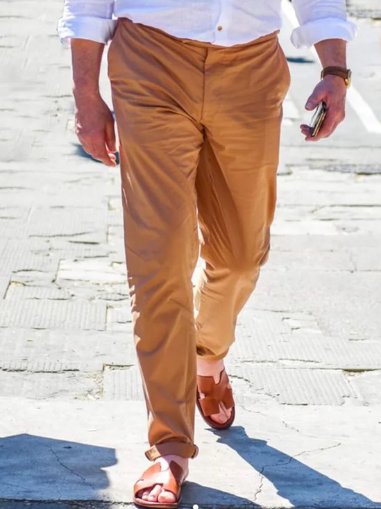 Cotton and Linen Plain Hawaiian Casual Trousers