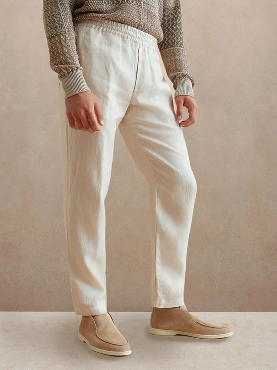 Elastic Waist Loose Cotton Linen Casual Trousers