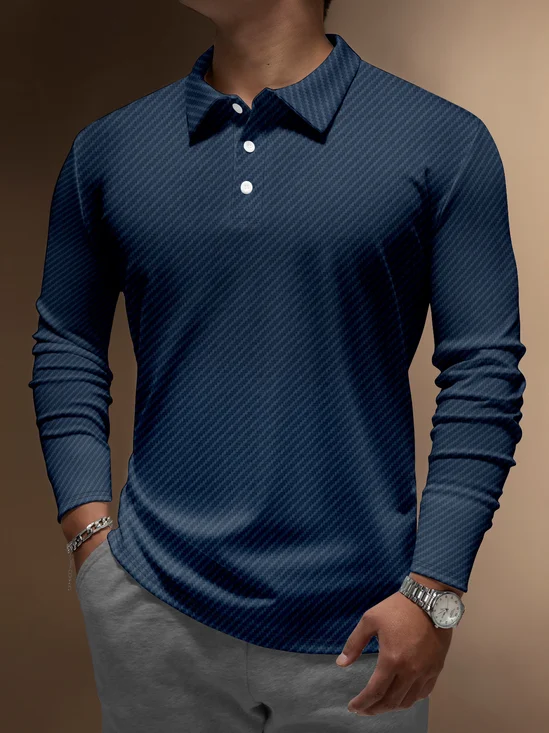 Striped Buttons Long Sleeve Polo