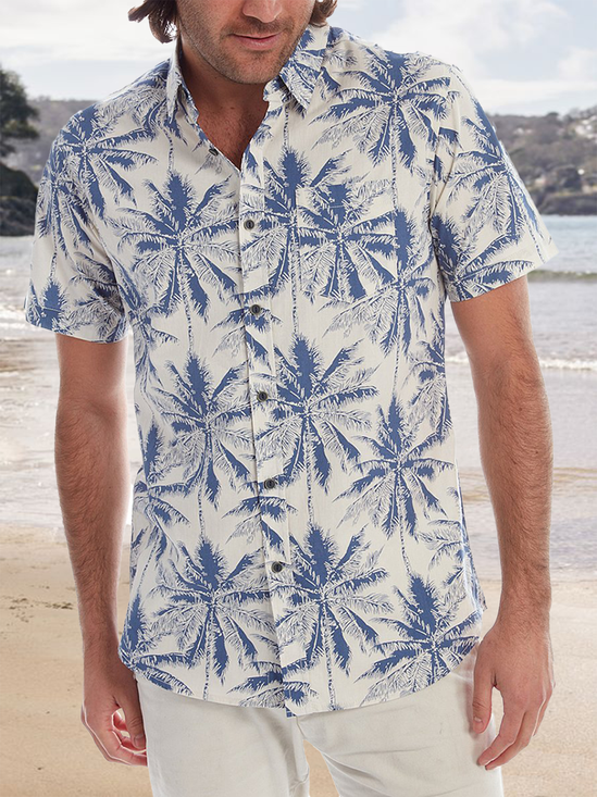 Tropical Floral Print Short Sleeve Resort Shirt