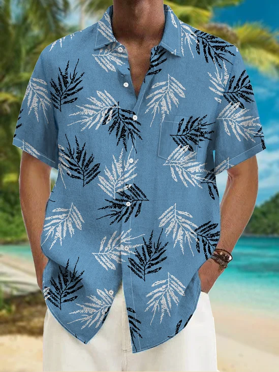 Leaves Chest Pocket Short-Sleeve Hawaiian Shirt