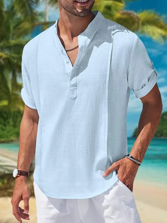 Cotton Plain Short Sleeve Casual Shirt