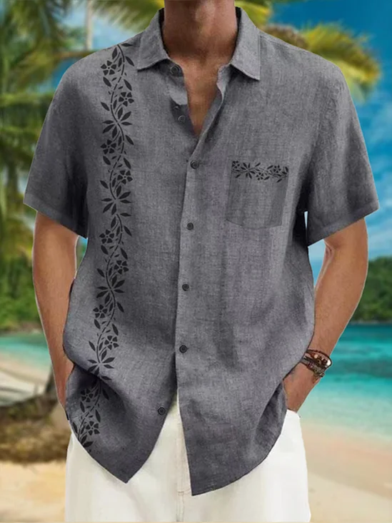 Plants Chest Pocket Short Sleeve Bowling Shirt