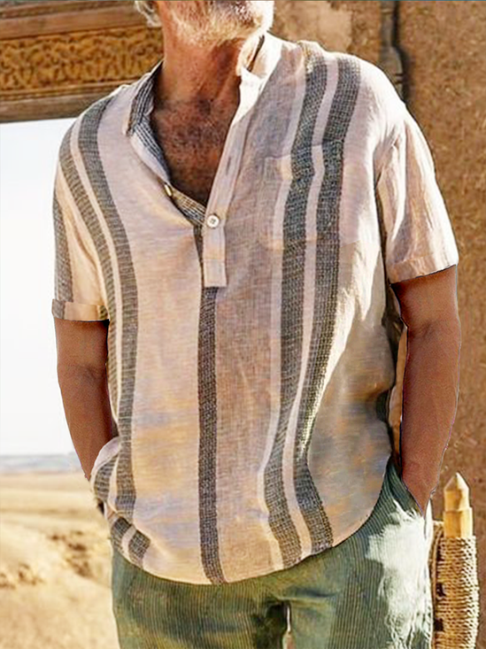 Striped Chest Pocket Short Sleeve Shirt