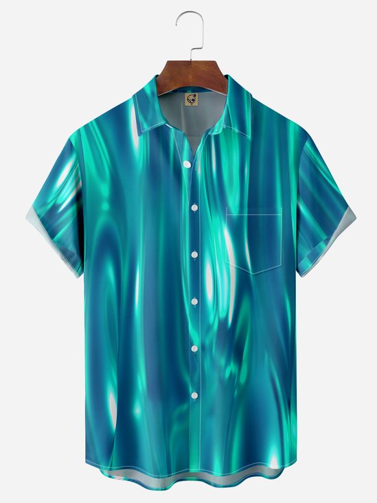 3D Gradient Chest Pocket Short Sleeve Casual Shirt