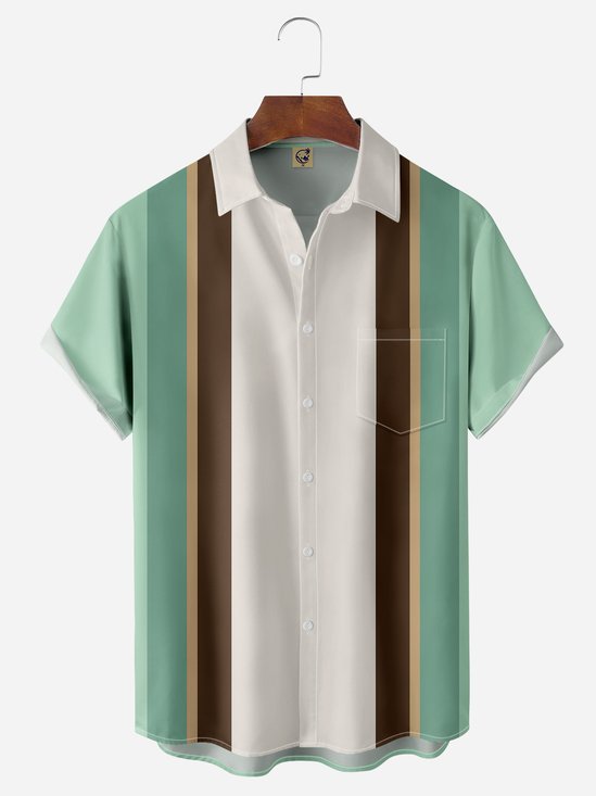 Stripe Chest Pocket Short Sleeve Bowling Shirt