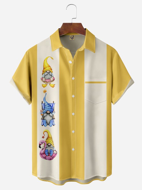 Cocktail Gnomes Chest Pocket Short Sleeve Bowling Shirt