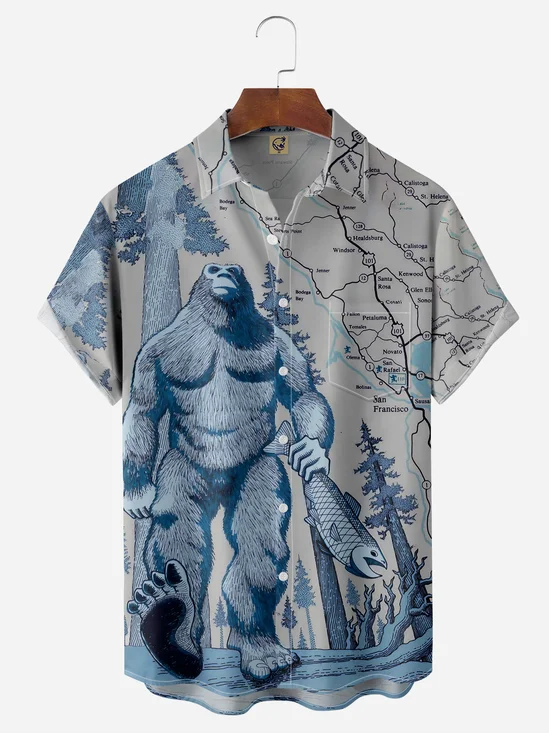 Map Apes Chest Pocket Short Sleeve Casual Shirt