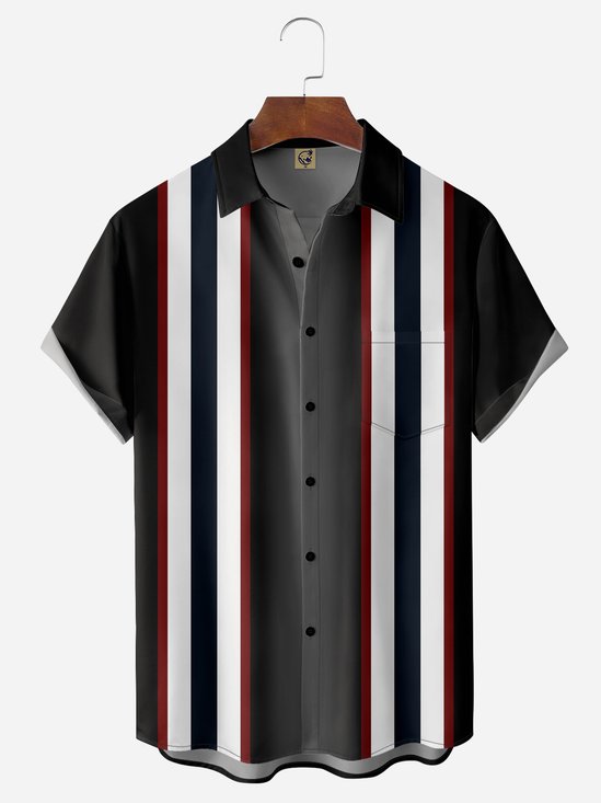 Gradient Striped Chest Pocket Short Sleeve Bowling Shirt