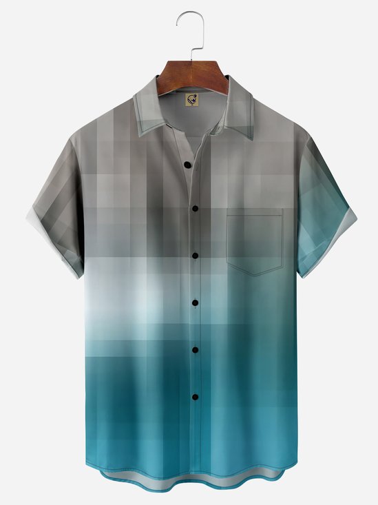 Gradient Geo Chest Pocket Short Sleeve Casual Shirt