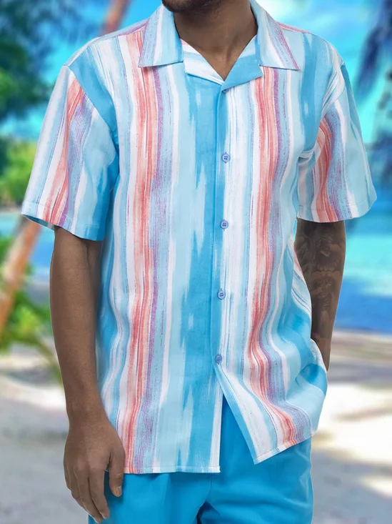 Striped Short Sleeve Cheast Pocket Resort Shirt