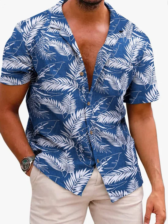 Mens Hawaiian Aloha  Leaf Loose Short Sleeve Shirt