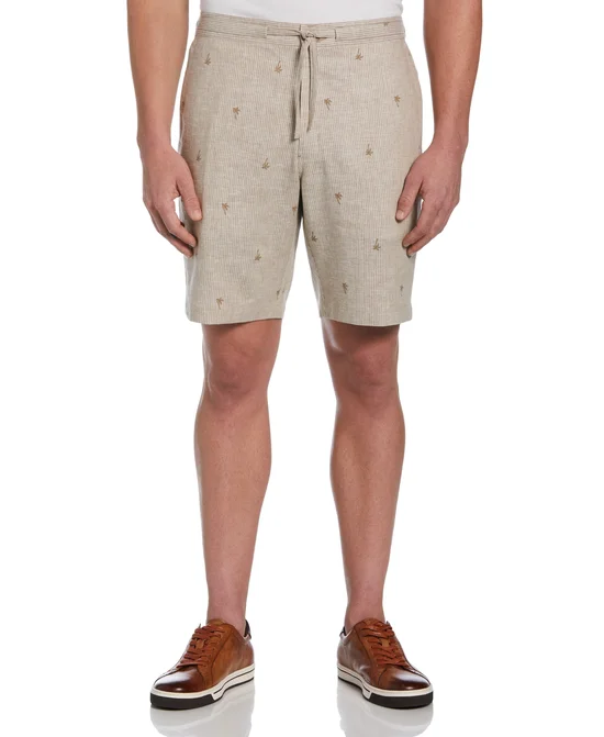 Striped Coconut Tree Drawstring Shorts