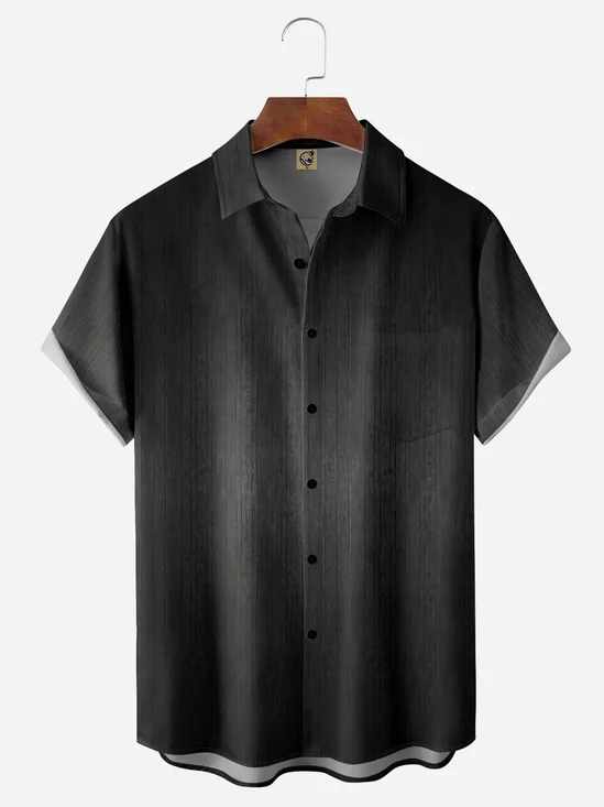 Gradient Striped Chest Pocket Short Sleeve Casual Shirt