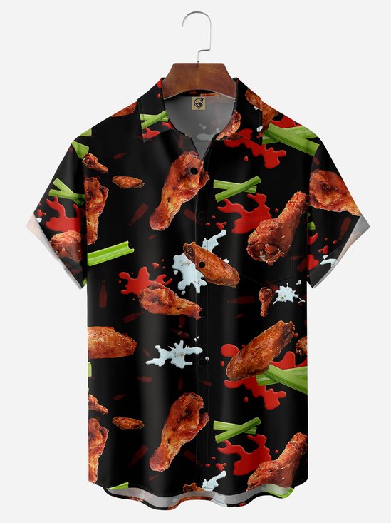 Hot Wings Chest Pocket Short Sleeve Casual Shirt