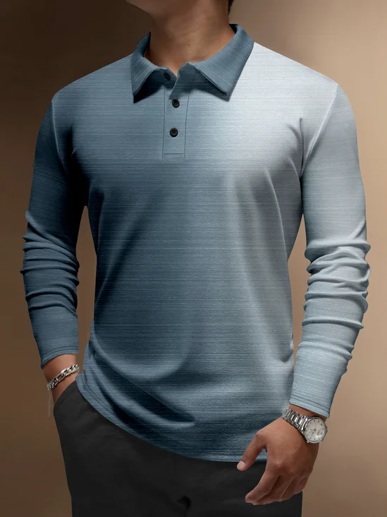 Ombre Button Down Long Sleeves Casual Polo Shirt