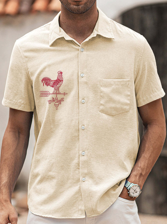 Cotton Red Rooster Print Resort Shirt