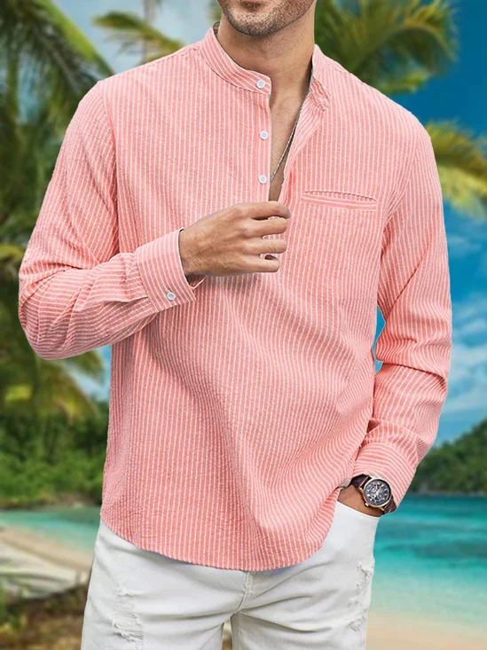 Striped Chest Pocket Long Sleeve Casual Shirt